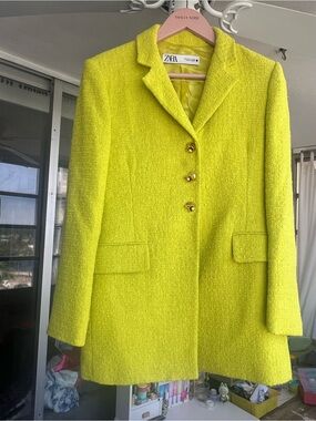 Zara Neon Yellow Bouclé Blazer Jacket